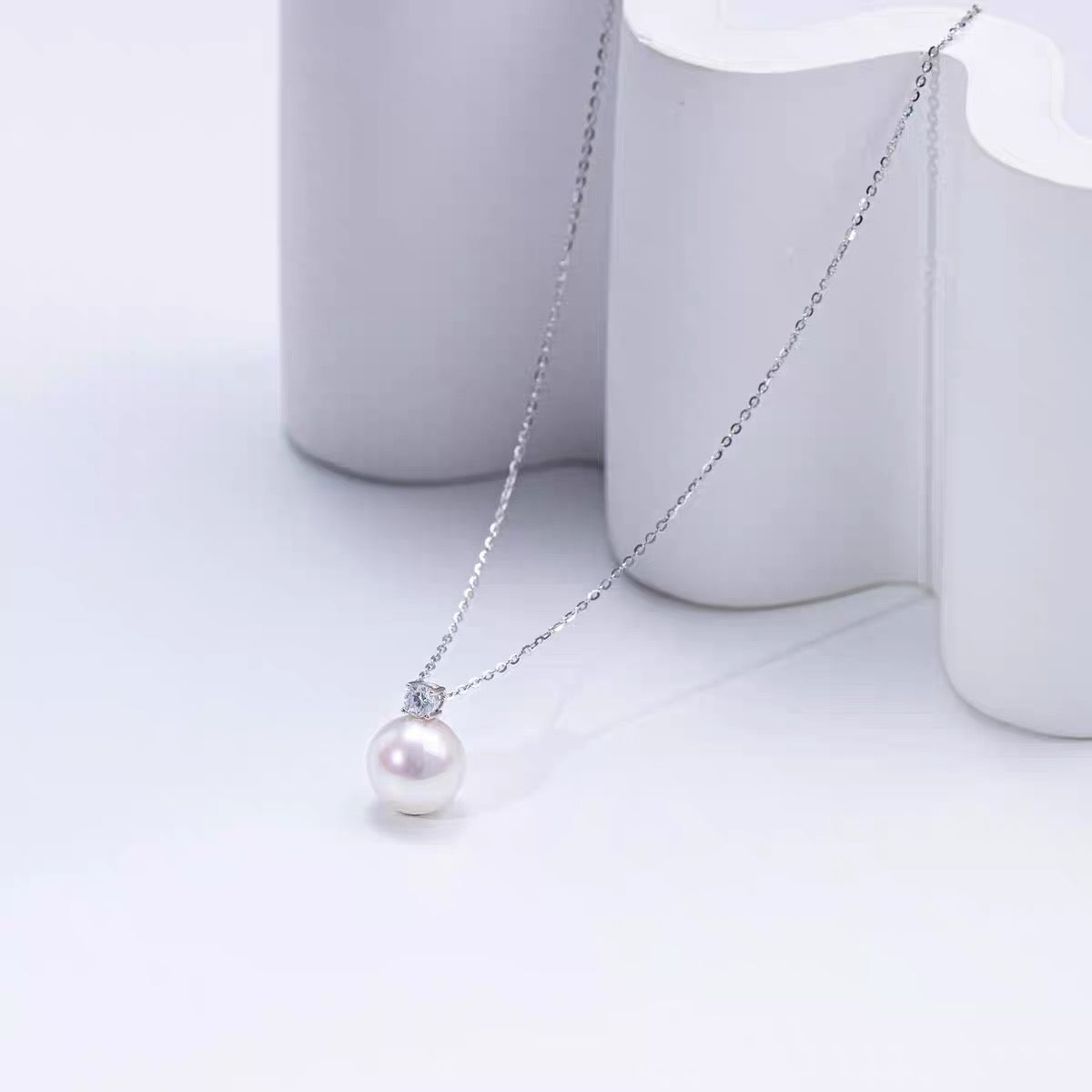 10.0-11.0 mm AAA White Freshwater Pearl and Diamond Romantic Collection Pendant