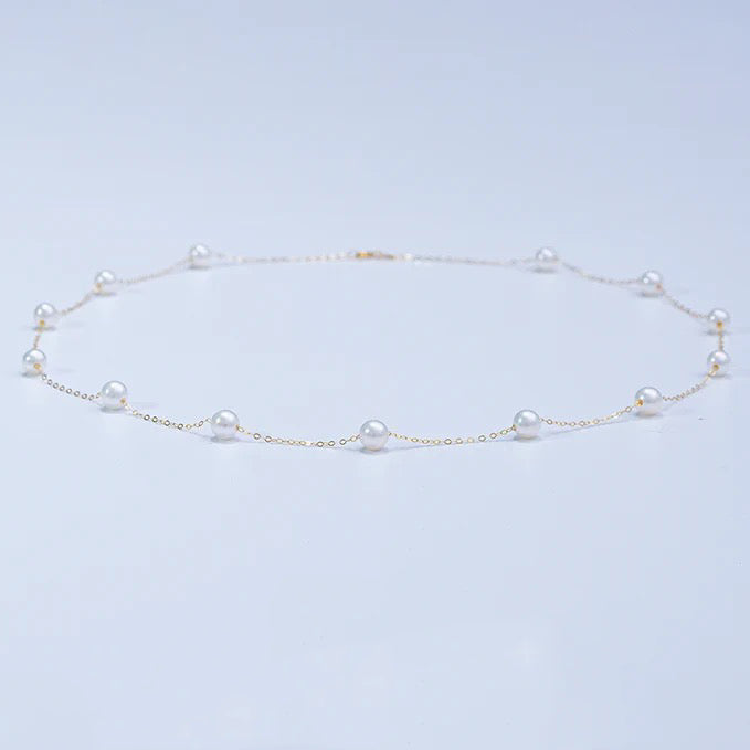 5.0-6.0 mm White Freshwater Pearl Tin Cup Necklace