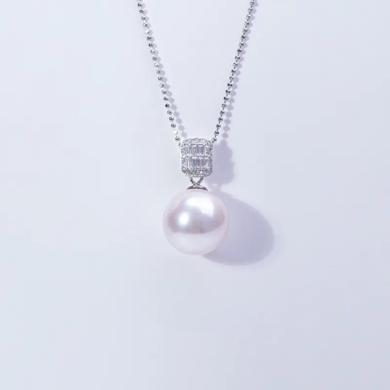 12.0-13.0 mm AAA White Freshwater Pearl and Diamond Romantic Collection Pendant