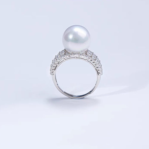12.0-12.5 mm White Freshwater Pearl and Diamond Ring