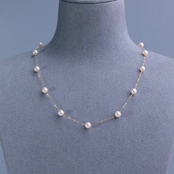 5.0-6.0 mm White Freshwater Pearl Tin Cup Necklace