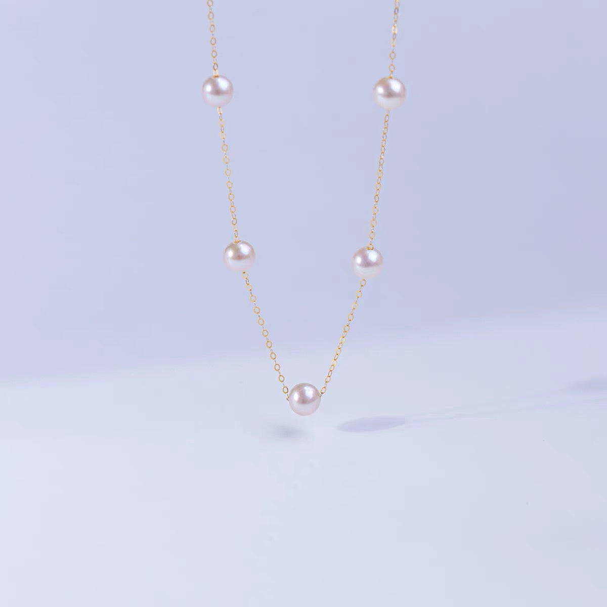 5.0-6.0 mm White Freshwater Pearl Tin Cup Necklace