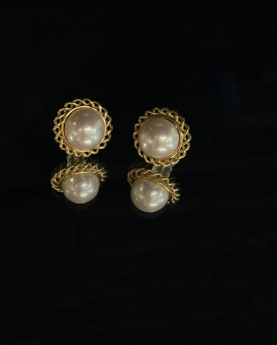 Palace Crown Series Vintage Braided Pearl Stud Earrings