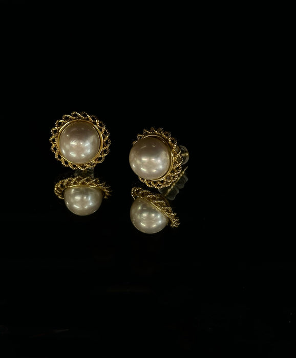 Palace Crown Series Vintage Braided Pearl Stud Earrings