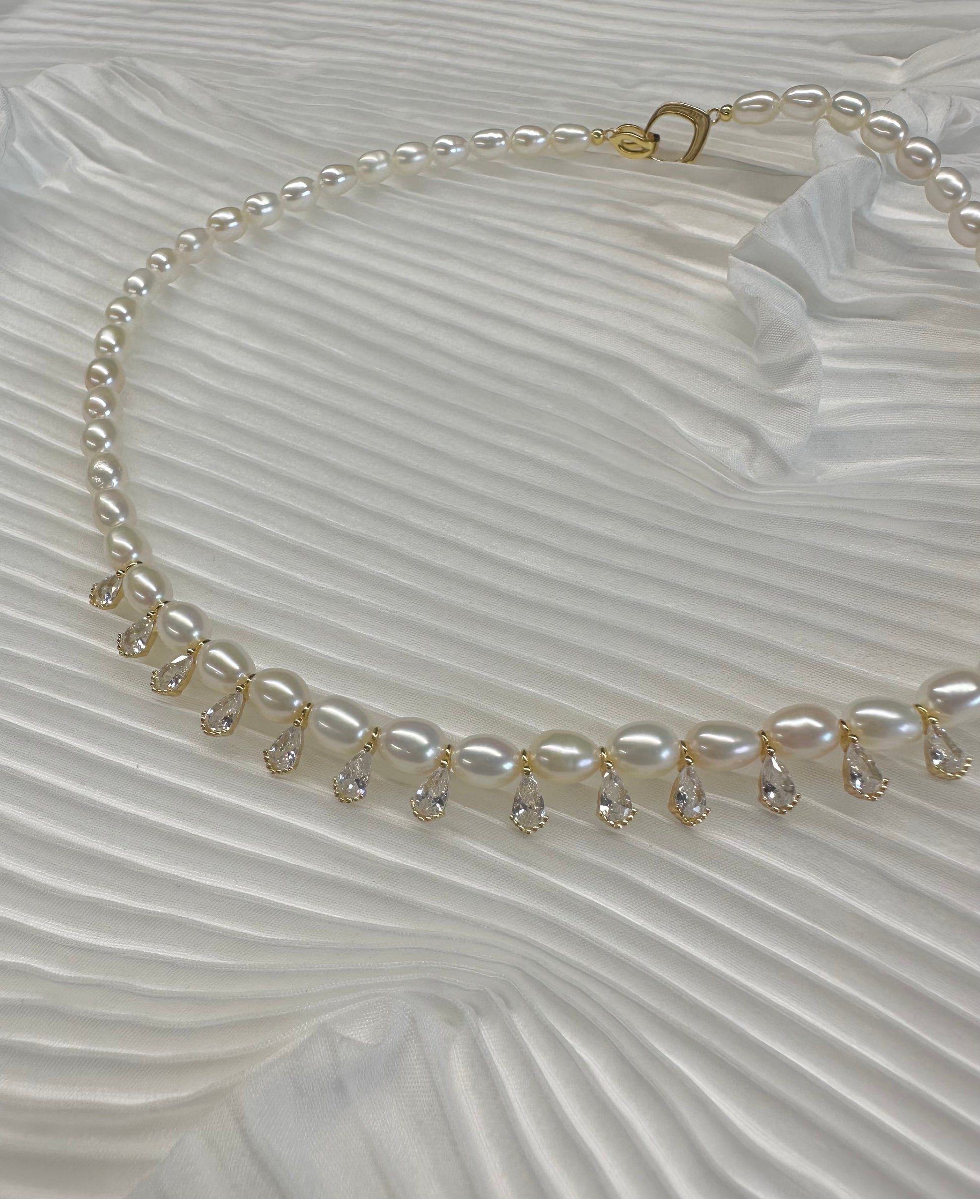Palace Crown Series Water Drop Zircon Pearl Necklace