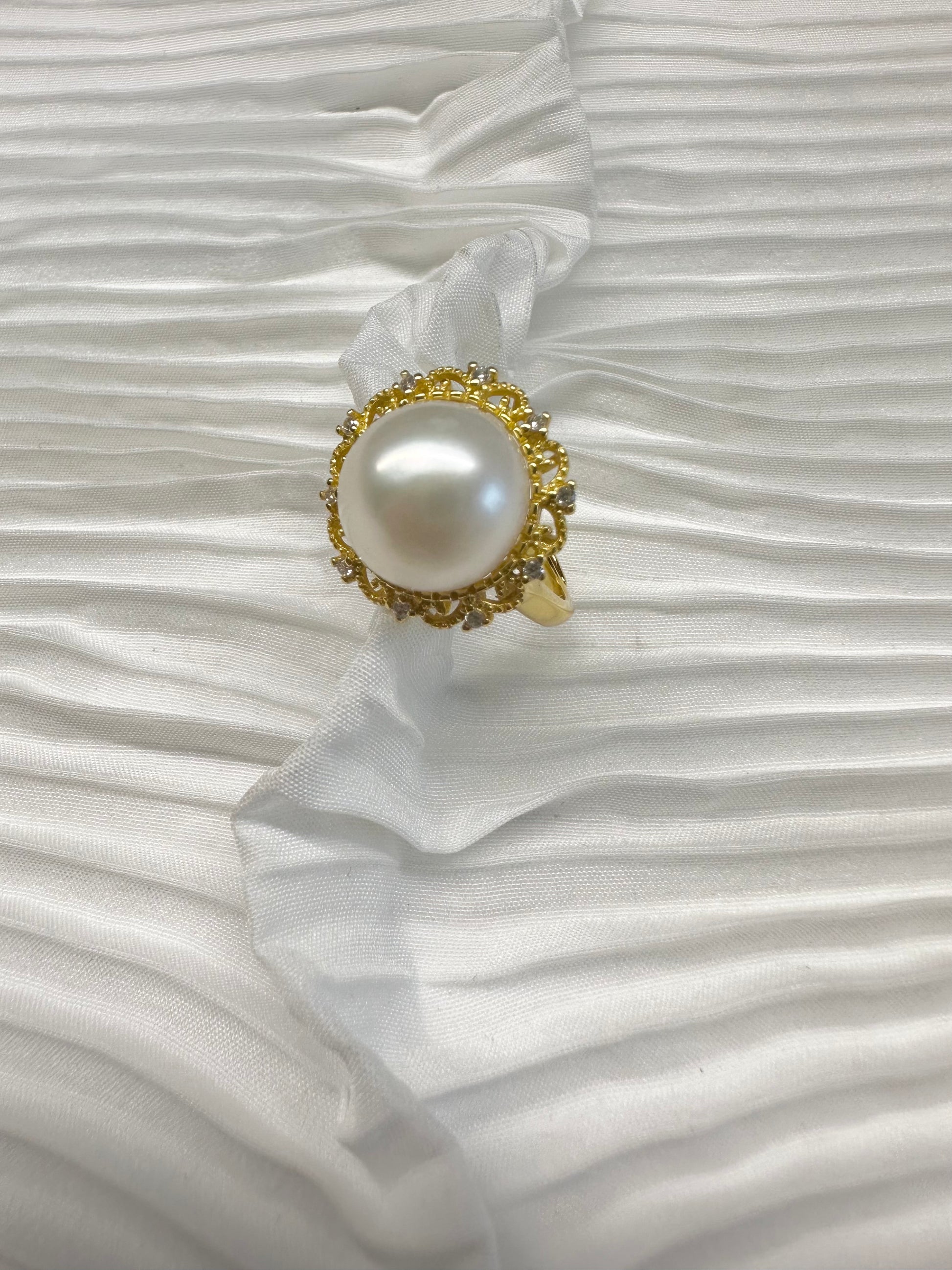 Palace Crown Series Lace Diamond Pearl Ring