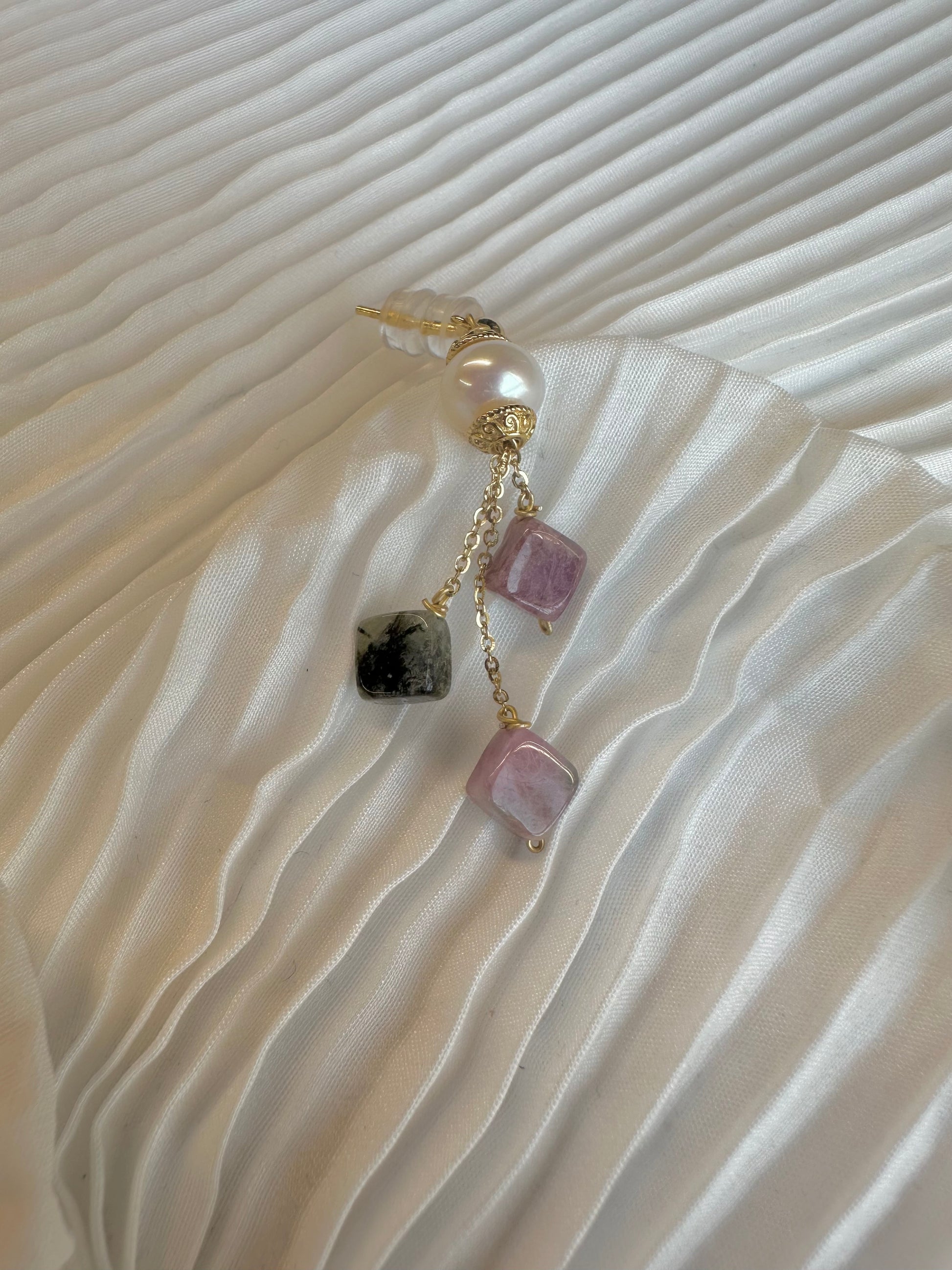 Colorful Gemstone Pearl Series Square Tourmaline Earrings