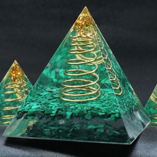 Golden Wire Malachite Crystal Pyramid