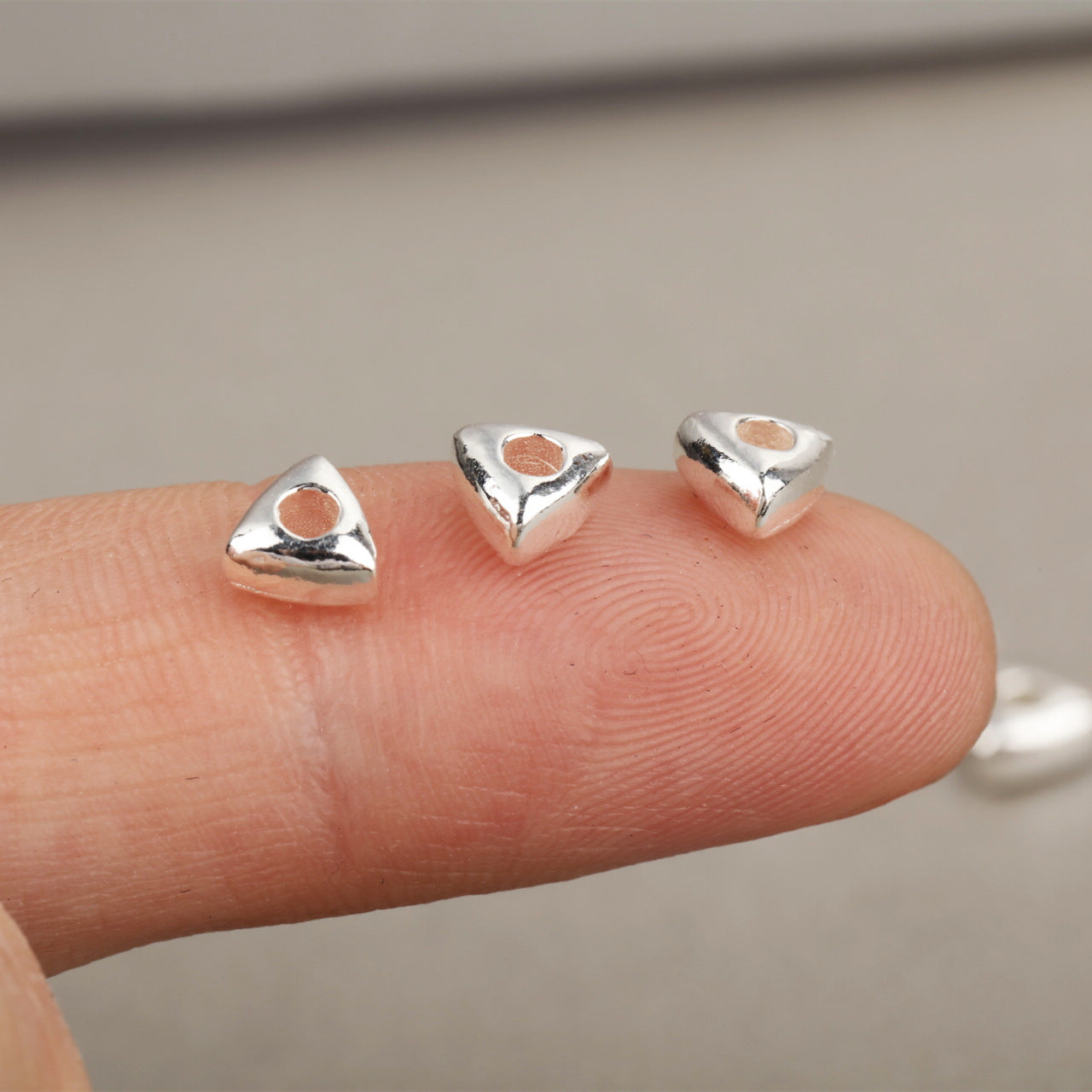 S925 Sterling Silver Triangle Shattered Silver Spacer Beads