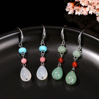 Green Aventurine and White Agate Drop Earrings