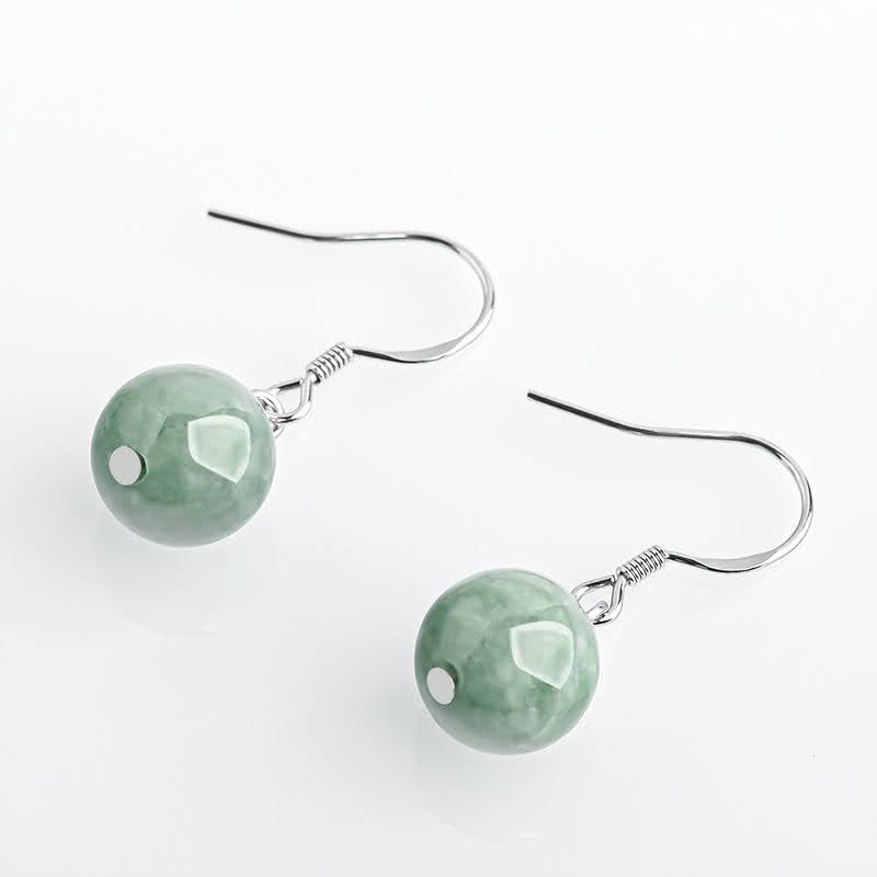 Ethnic Style Jade Green Silver Earrings