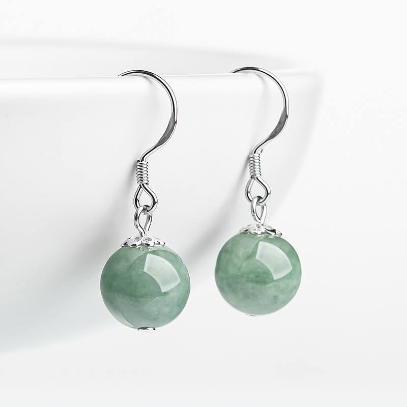 Ethnic Style Jade Green Silver Earrings