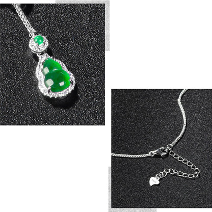 Elegant A-Grade Jade Gourd Pendant with Silver Inlay