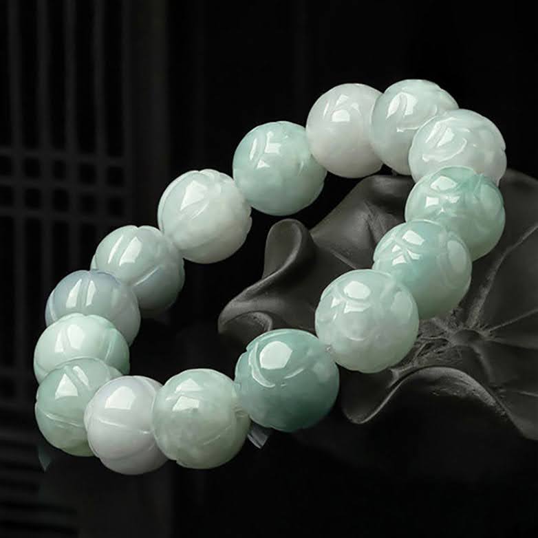 Natural Burmese A-Grade Jade Lotus Bead Bracelet