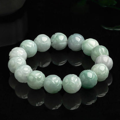 Natural Burmese A-Grade Jade Lotus Bead Bracelet