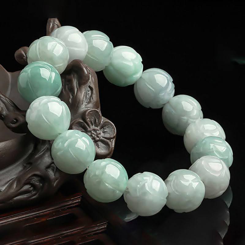 Natural Burmese A-Grade Jade Lotus Bead Bracelet