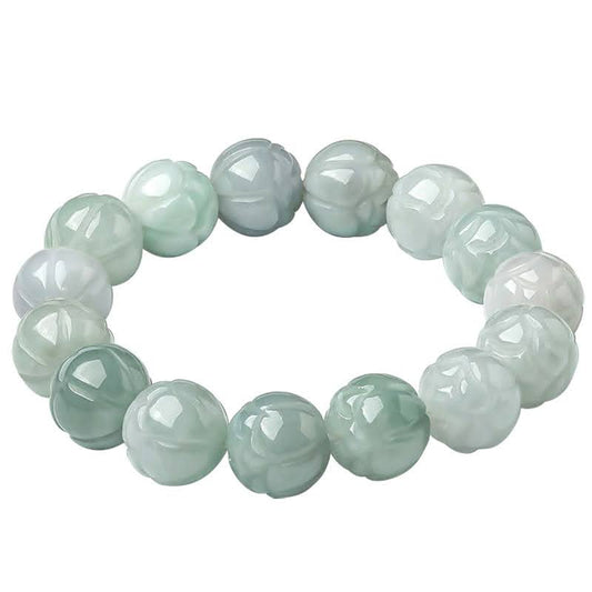 Natural Burmese A-Grade Jade Lotus Bead Bracelet