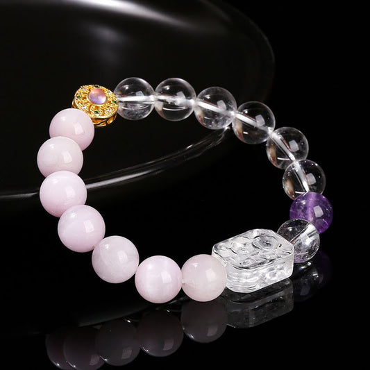 7A Gemstone Trio: Quartz, Amethyst & Rose Quartz Bracelet