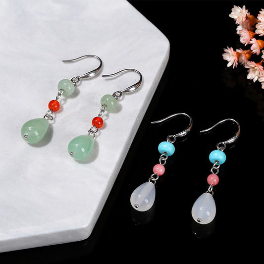 Green Aventurine and White Agate Drop Earrings